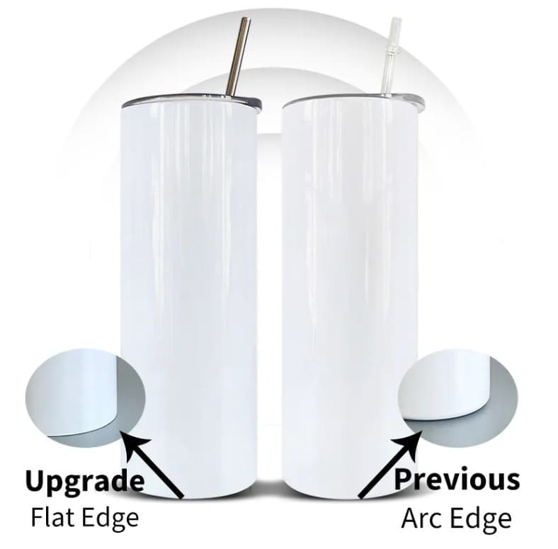 Sublimation Blanks : 20oz Straight Flat Edge Bottom Tumbler (White & Silver)
