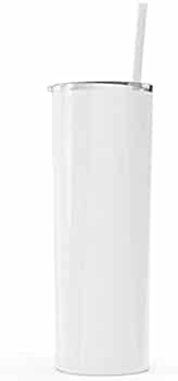 Sublimation Blanks : 20oz Straight Flat Edge Bottom Tumbler (White & Silver)