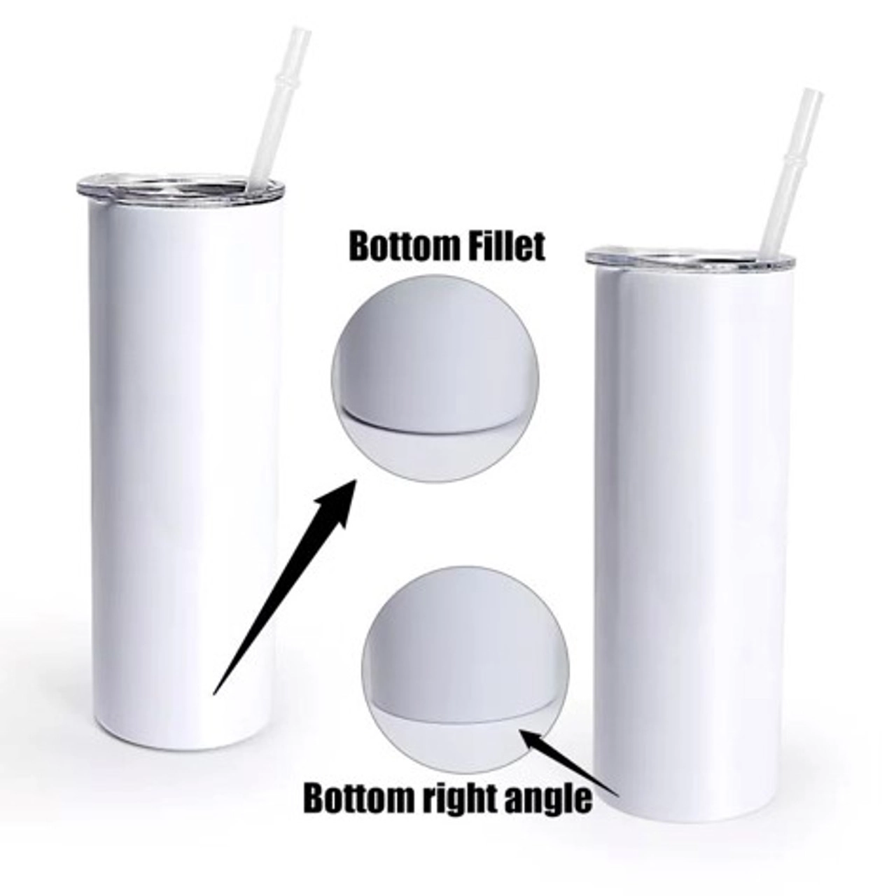Sublimation Blanks : 20oz Straight Flat Edge Bottom Tumbler (White & Silver)