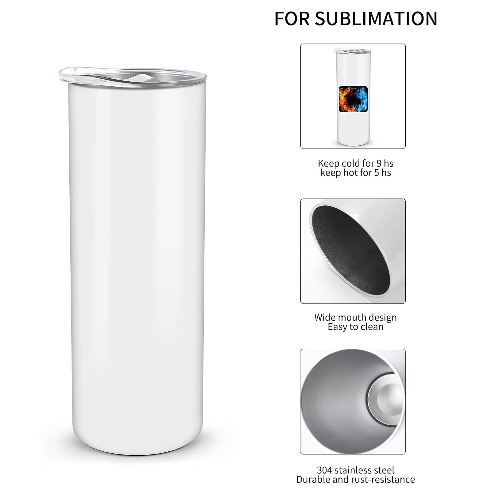 Sublimation Blanks : 20oz Straight Flat Edge Bottom Tumbler (White & Silver)