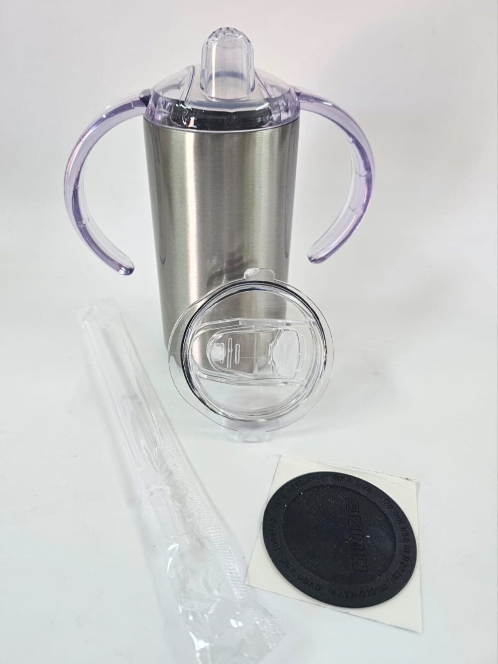 12oz Straight Sippy Silver Sublimation Blanks : Seamless 12oz Straight Sippy Tumblers with Dual Lid (White & Silver)