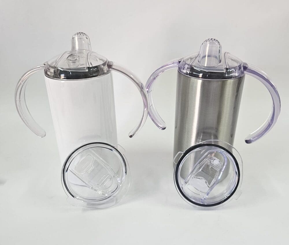 12oz Straight Sippy SilverWhite Sublimation Blanks : Seamless 12oz Straight Sippy Tumblers with Dual Lid (White & Silver)
