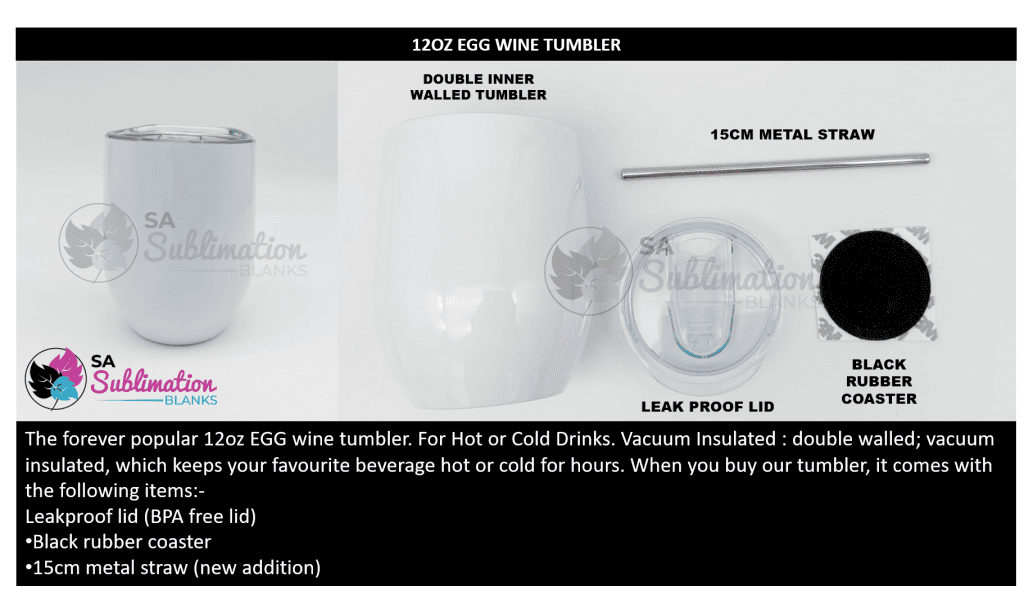 Sublimation Blanks : 12oz EGG Wine Tumblers (White & Silver)