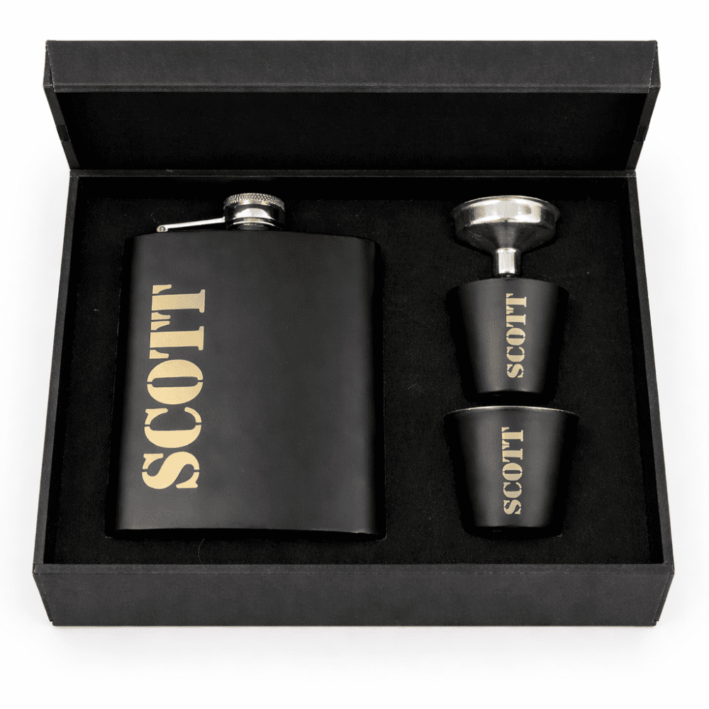Laser Engraving : 8oz Matte Black Hip Flask Set (with option for us to engrave)