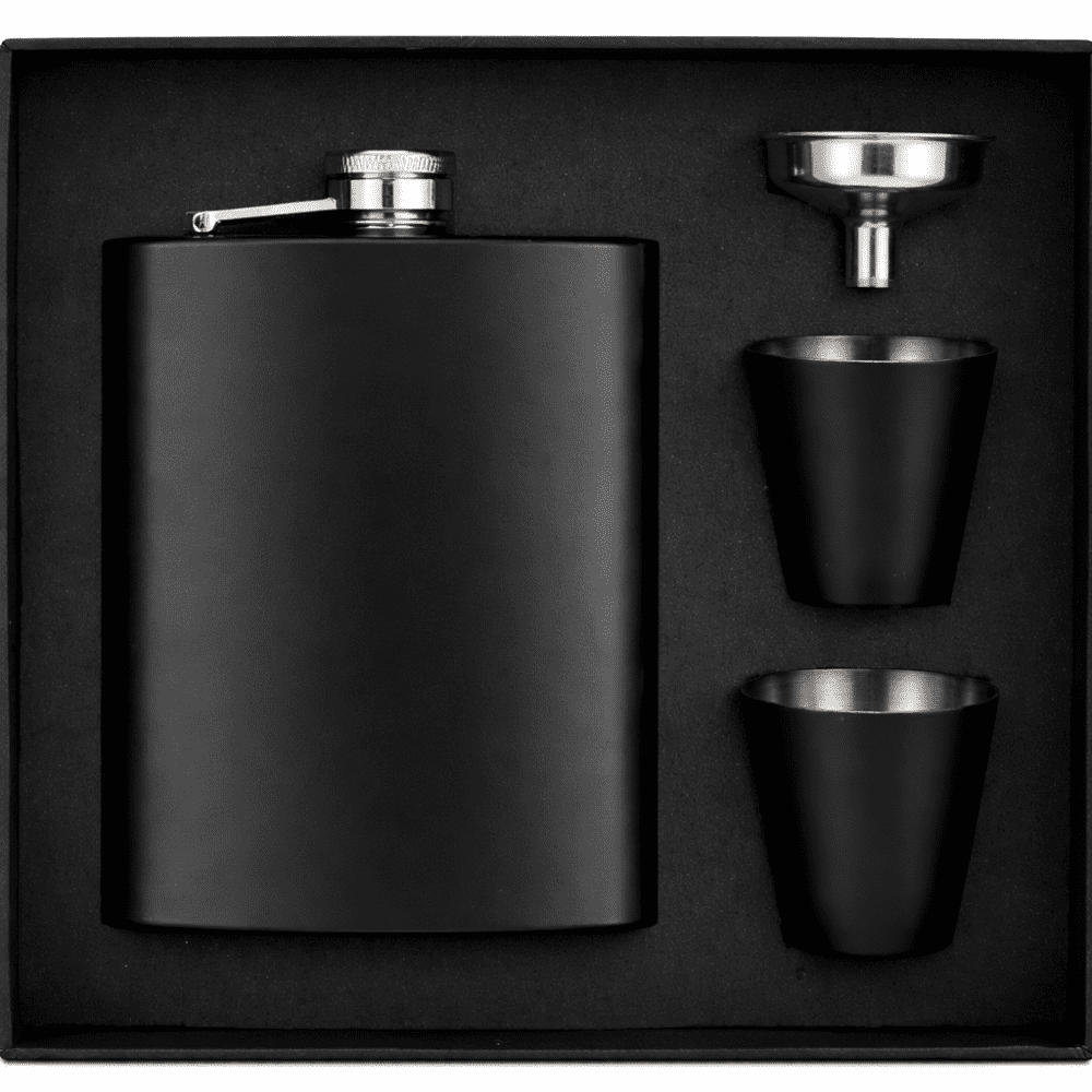 Laser Engraving : 8oz Matte Black Hip Flask Set (with option for us to engrave)