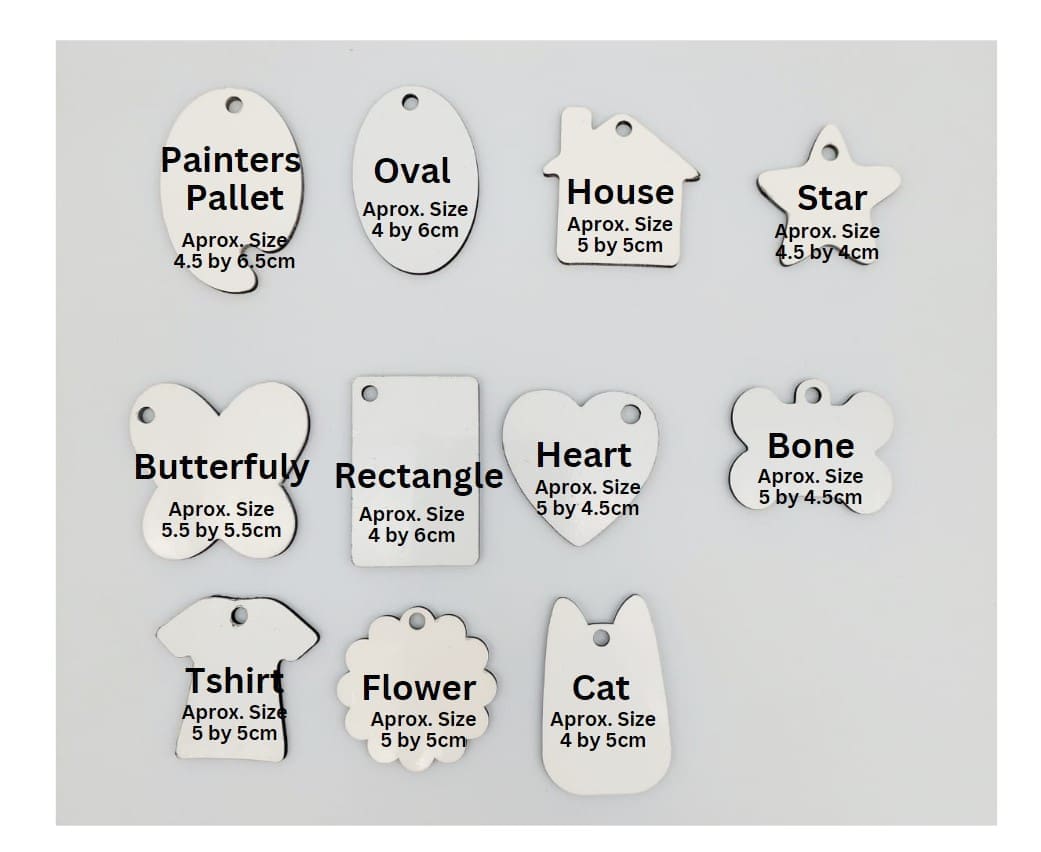 Sublimation Blanks : Various Shaped MDF Keyrings (end of range)