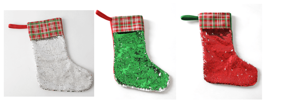 Stocking - plaid top sequines boot Christmas Blanks : Boot Sequins/Plaid Top Stockings