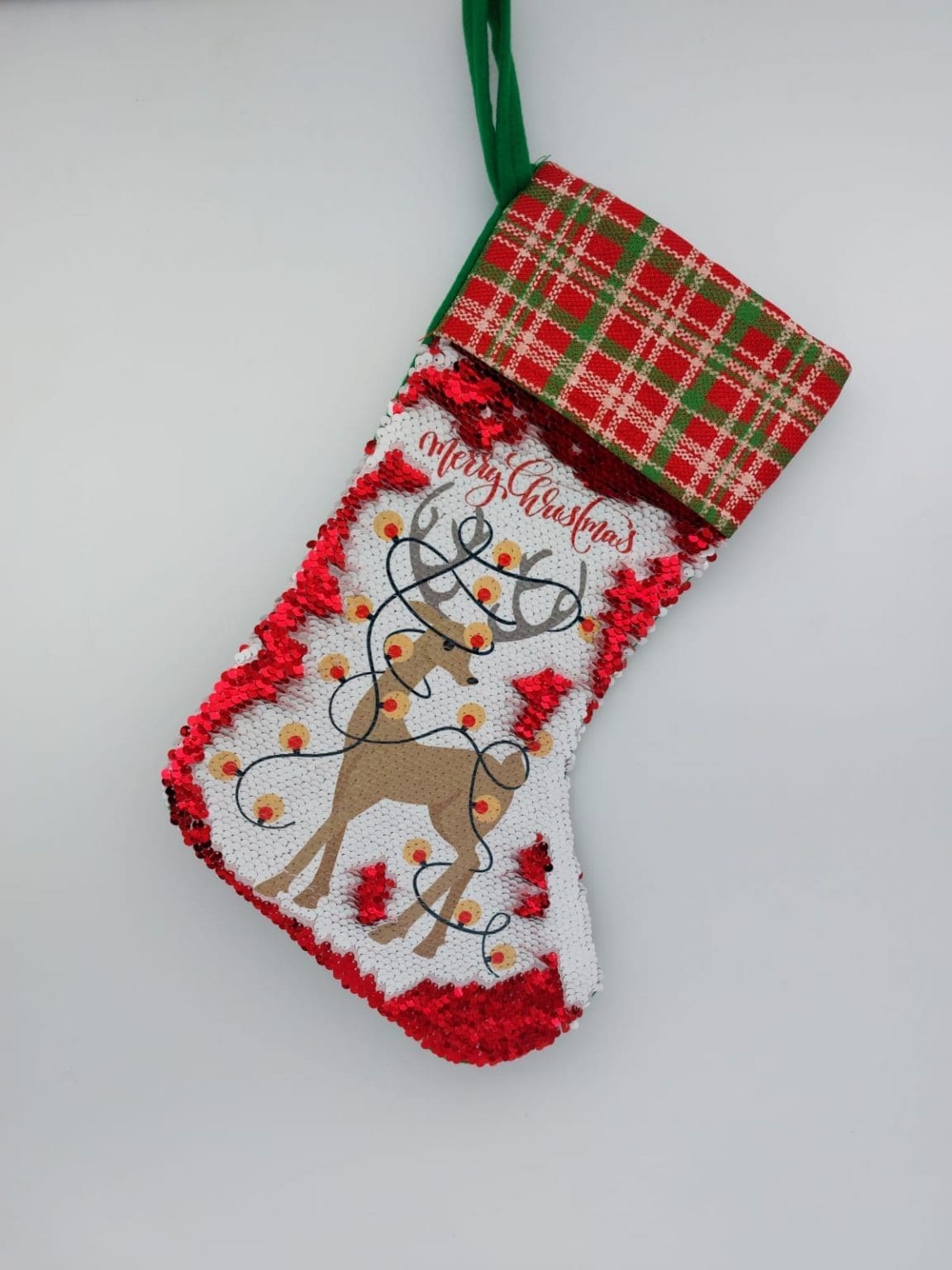 Christmas Blanks : Boot Sequins/Plaid Top Stockings