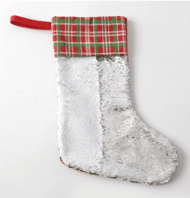 Christmas Blanks : Boot Sequins/Plaid Top Stockings