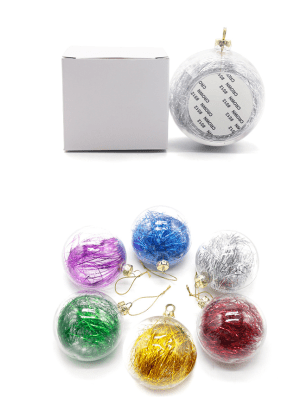 Christmas Sublimation : 8cm Transparent Tinsel Baubles
