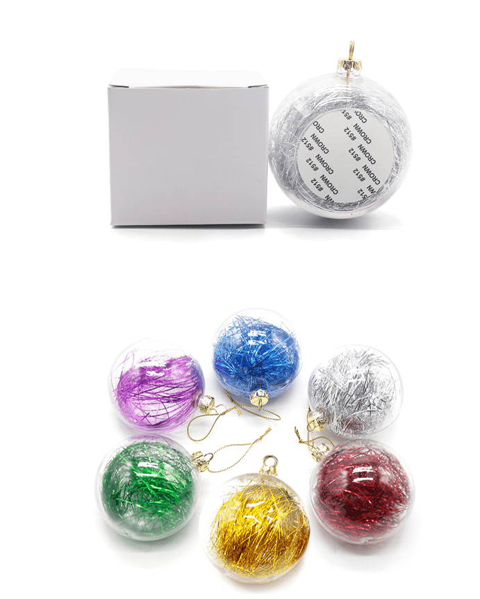 Christmas Sublimation : 8cm Transparent Tinsel Baubles