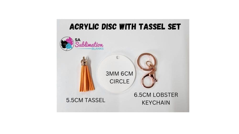 Sublimation Blanks : Acrylic Disc with ROSE GOLD Capped Tassel & Keyring Set