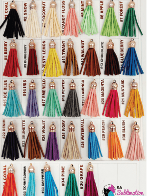 TASSELS_COLOUR_CARD_SILVER Sublimation Blanks : Acrylic Disc with SILVER Capped Tassel & Keyring Set