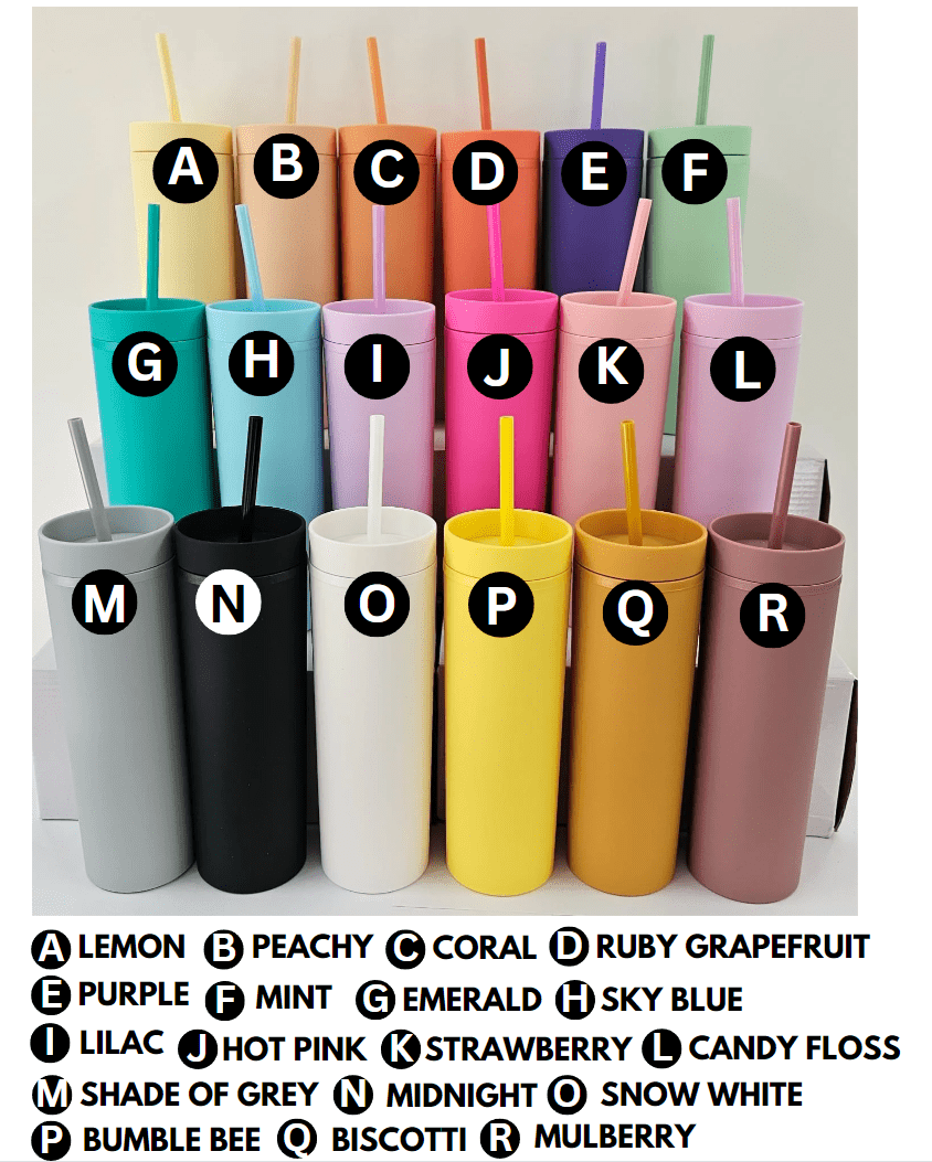 Acylic Tumblers : 16oz Matte Pastel Acrylic Skinny Tumblers (34 Colours)