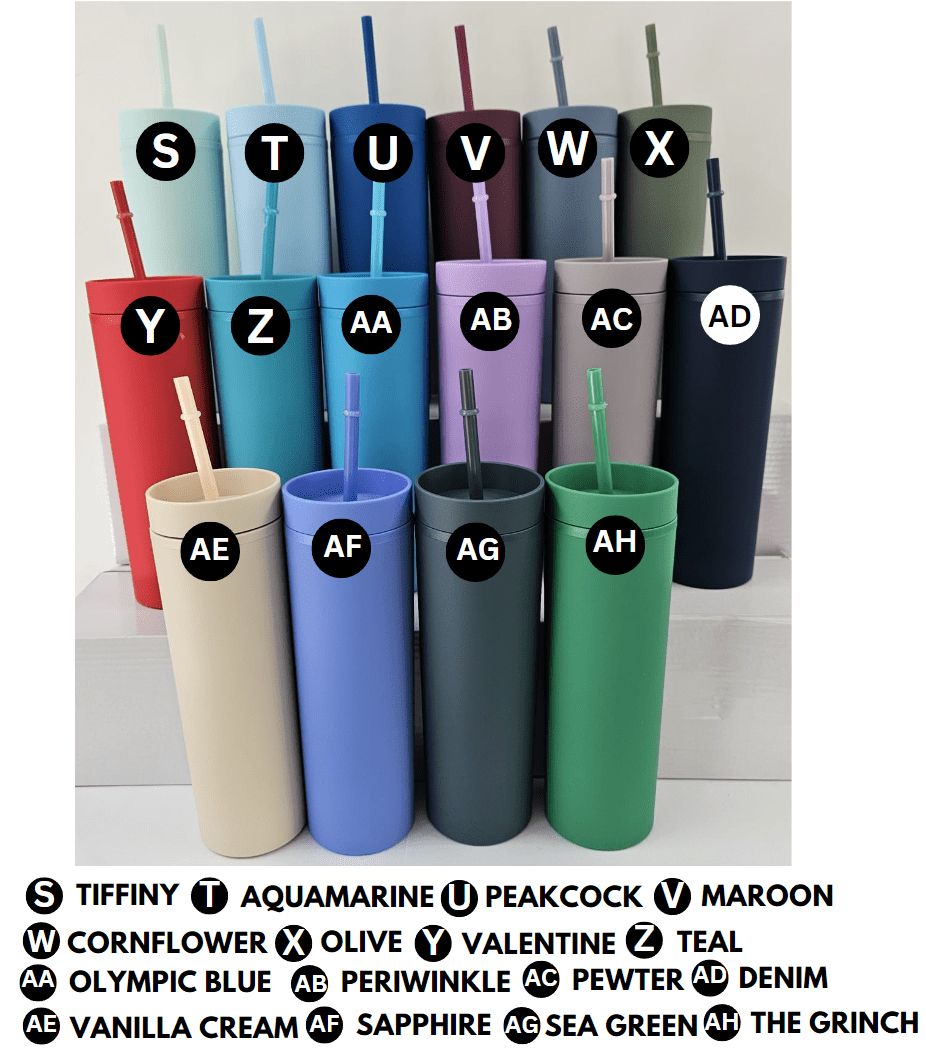 Acylic Tumblers : 16oz Matte Pastel Acrylic Skinny Tumblers (34 Colours)