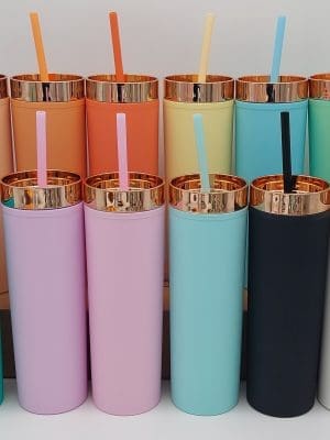 Acrylic Tumblers : 16oz Matte Pastel Acrylic Rose Gold Lids Skinny Tumblers