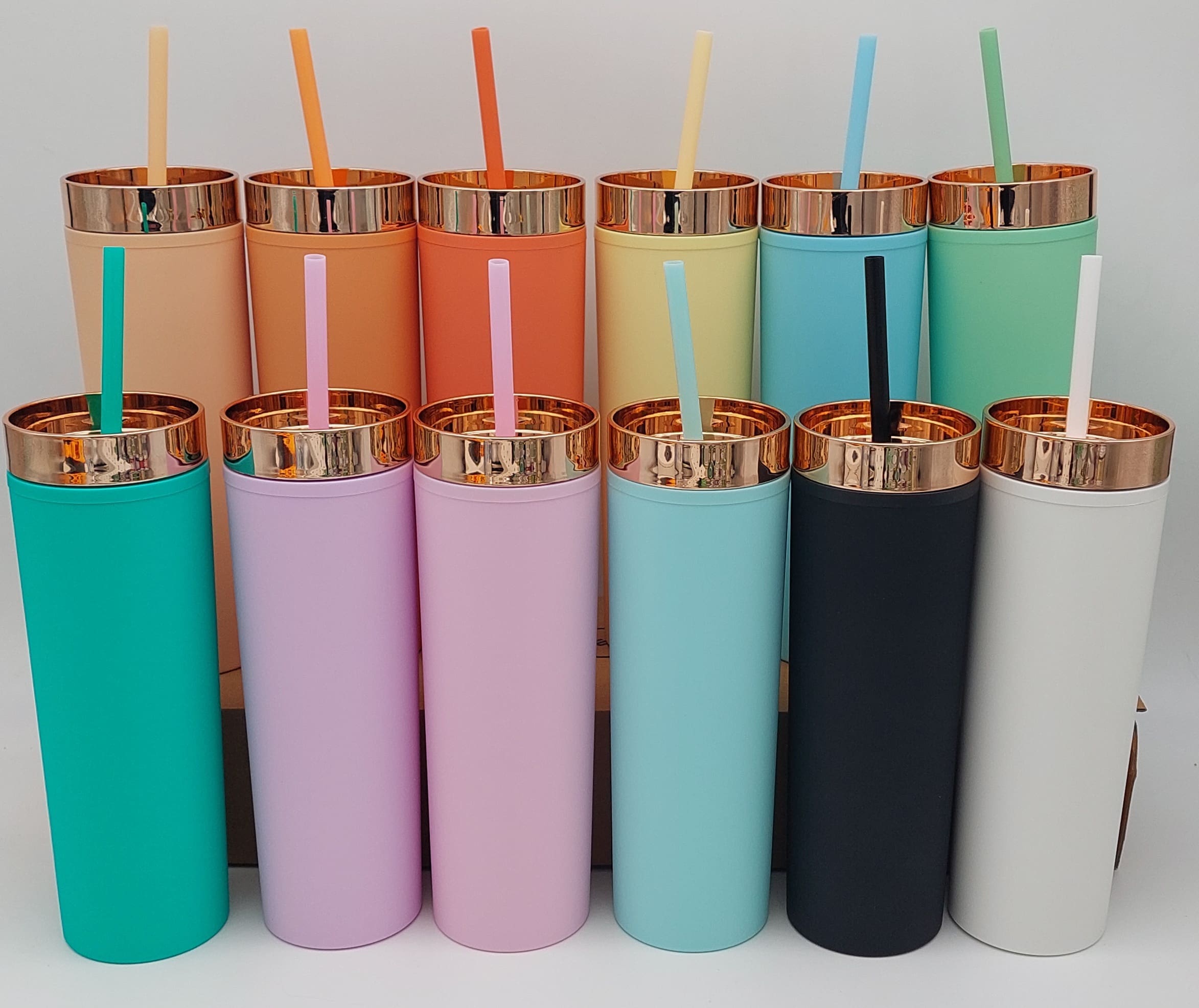 20220105_122315 Acrylic Tumblers : 16oz Matte Pastel Acrylic Rose Gold Lids Skinny Tumblers