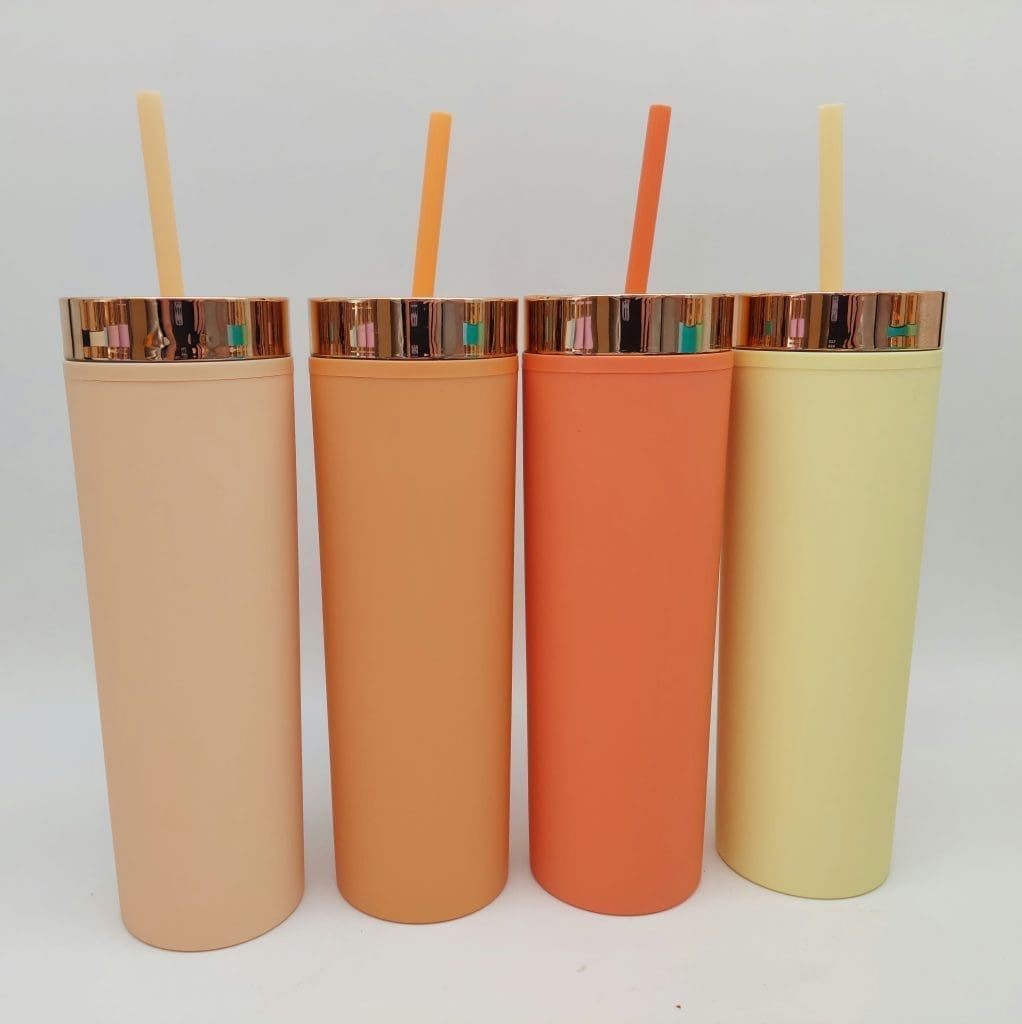 20220105_122852 Acrylic Tumblers : 16oz Matte Pastel Acrylic Rose Gold Lids Skinny Tumblers