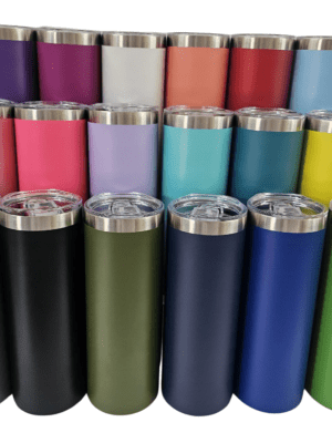 Tumblers : 20oz Powder Coated Silver Steel Rimmed Coloured Straight Tumblers