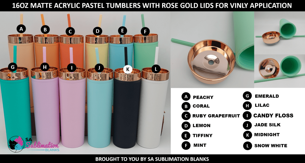 AcrylicSolid16ozTumblersROSEGOLD2 Acrylic Tumblers : 16oz Matte Pastel Acrylic Rose Gold Lids Skinny Tumblers