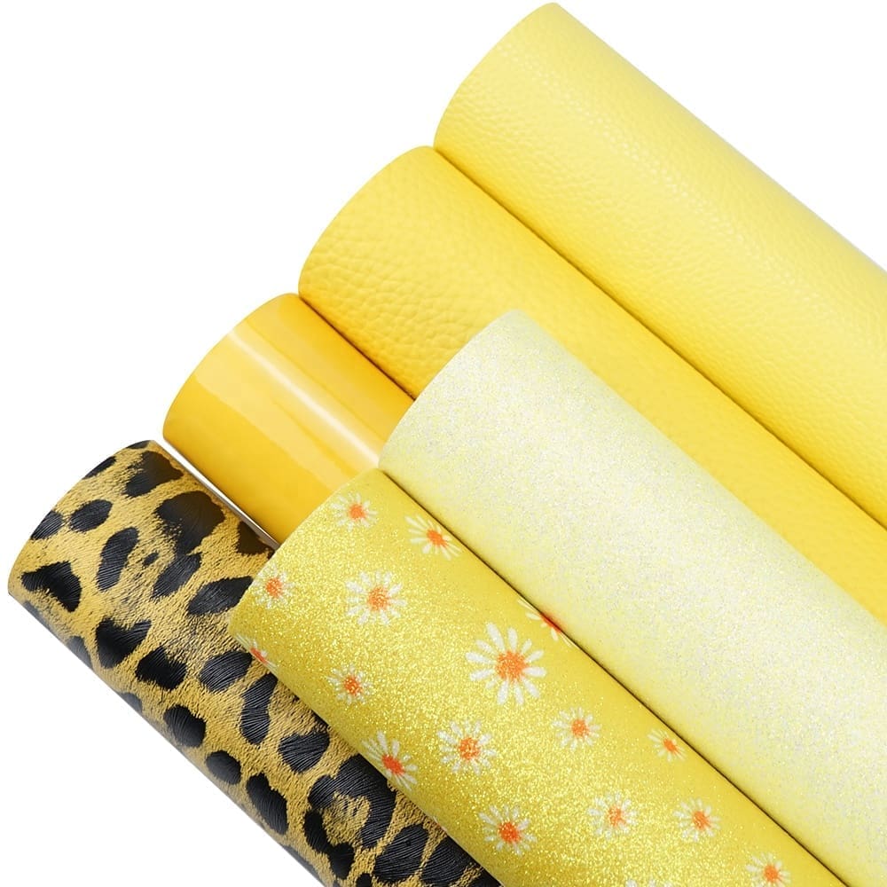Faux Leather : 6 Piece Yellow Daisy Leopard  Series (FL14)