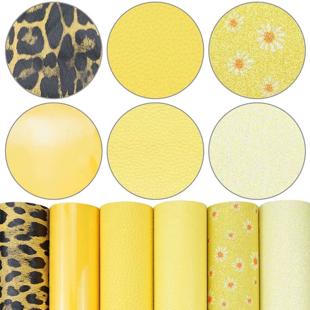 Faux Leather : 6 Piece Yellow Daisy Leopard  Series (FL14)