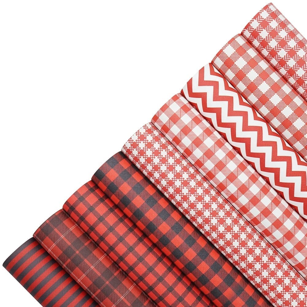 Faux Leather : 9 Piece Red Tartan Patterned Deluxe (FL25)
