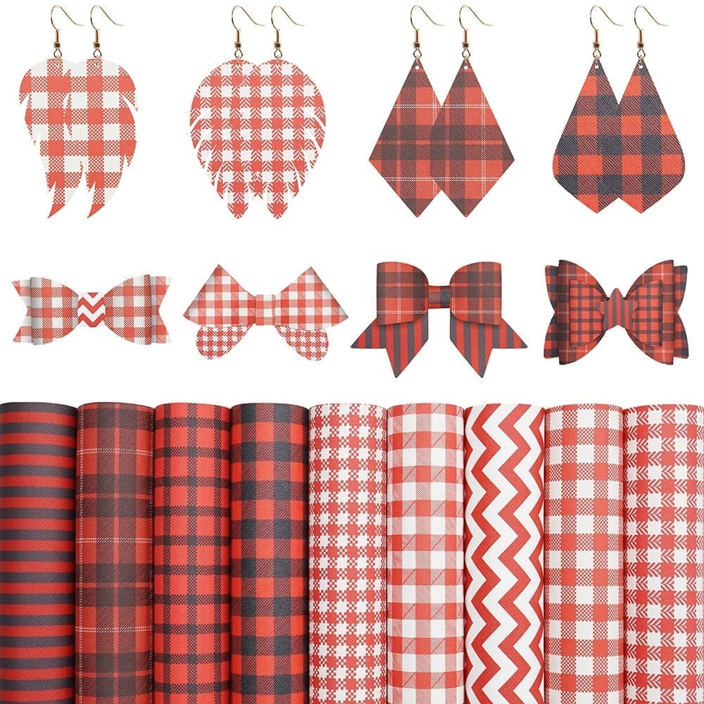 Faux Leather : 9 Piece Red Tartan Patterned Deluxe (FL25)