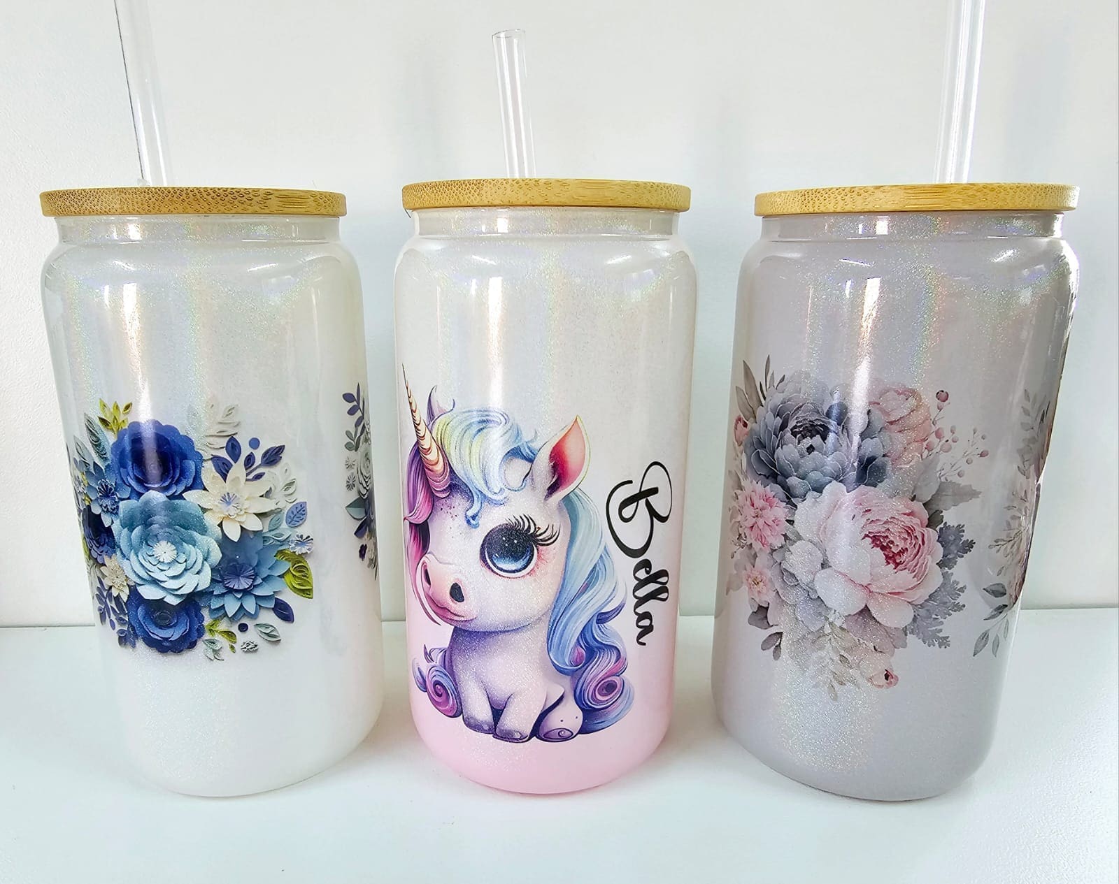 Sublimation Blanks : 16oz Shimmer Libbely/Cola Can Glasses with Bamboo Lids