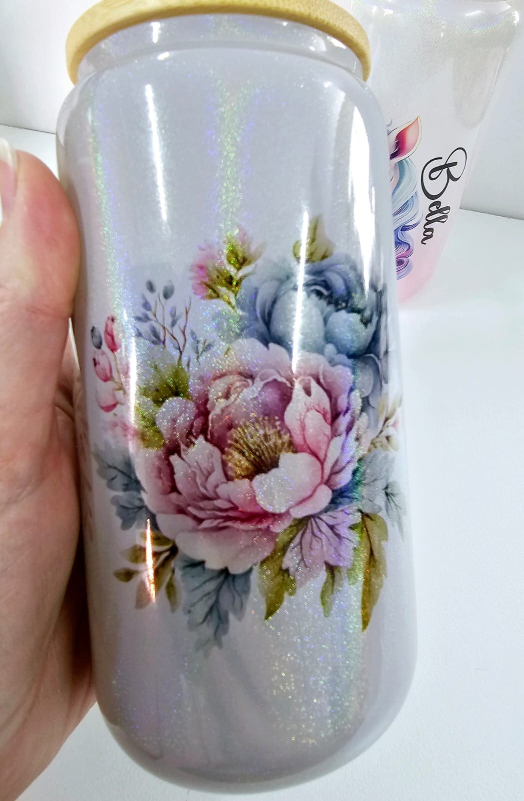 Sublimation Blanks : 16oz Shimmer Libbely/Cola Can Glasses with Bamboo Lids