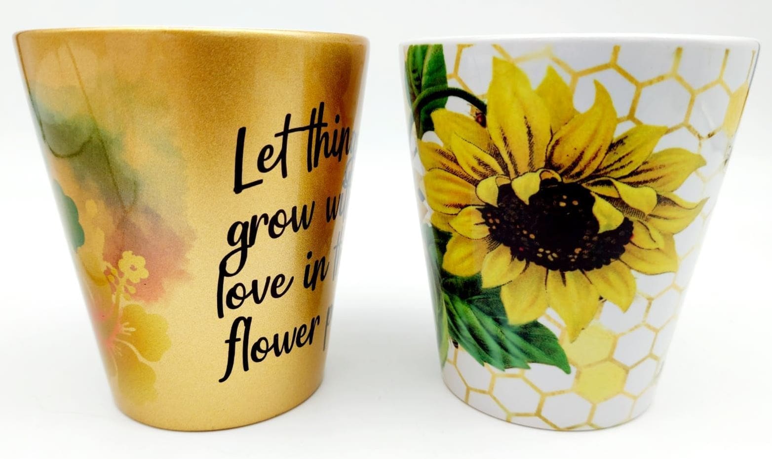 Sublimation Blanks : 12oz Flower Pots (Gold & White)