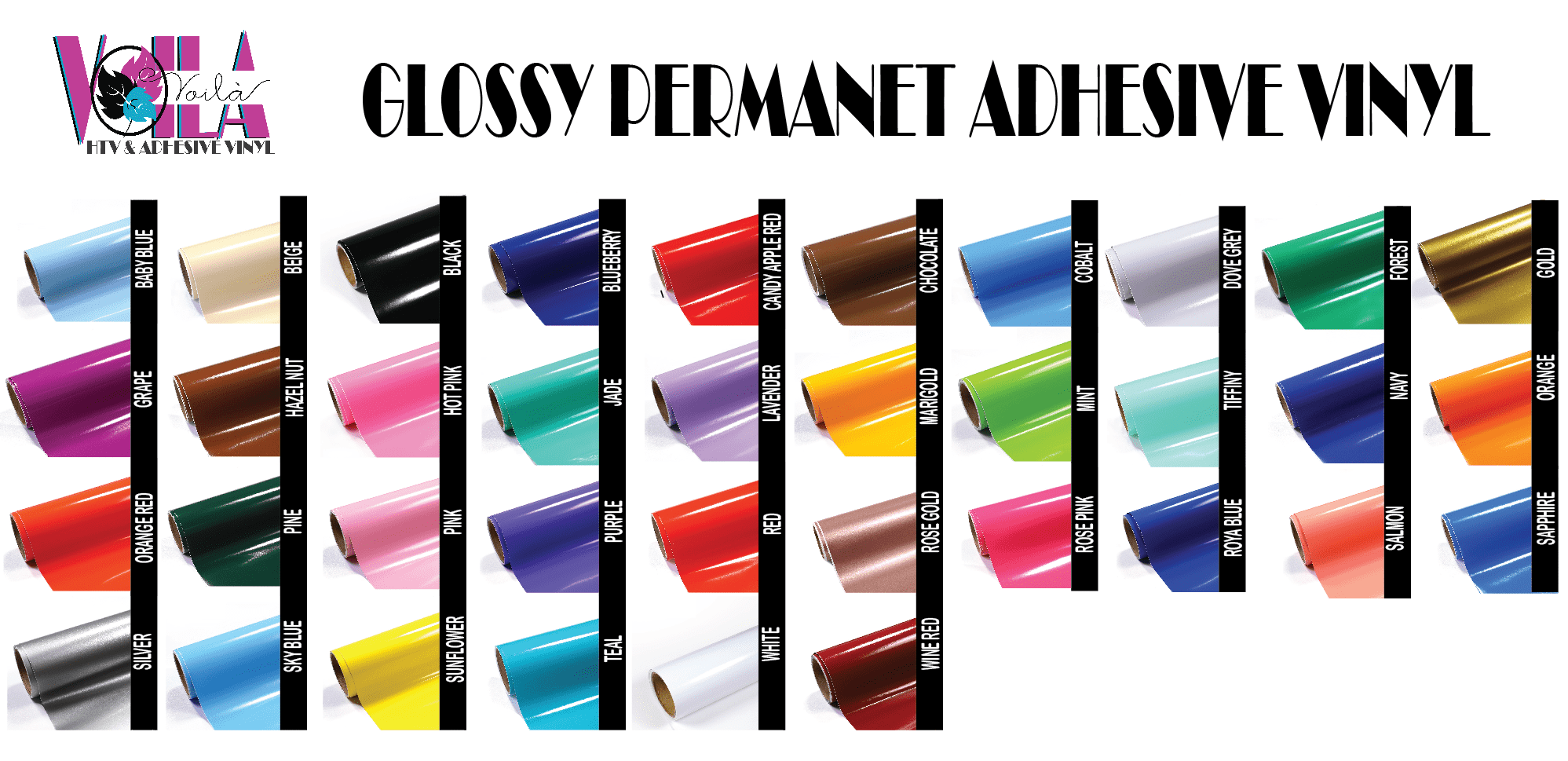 Adhesive Vinyl : 12 by 12 inch Permanent Glossy Solid Colours