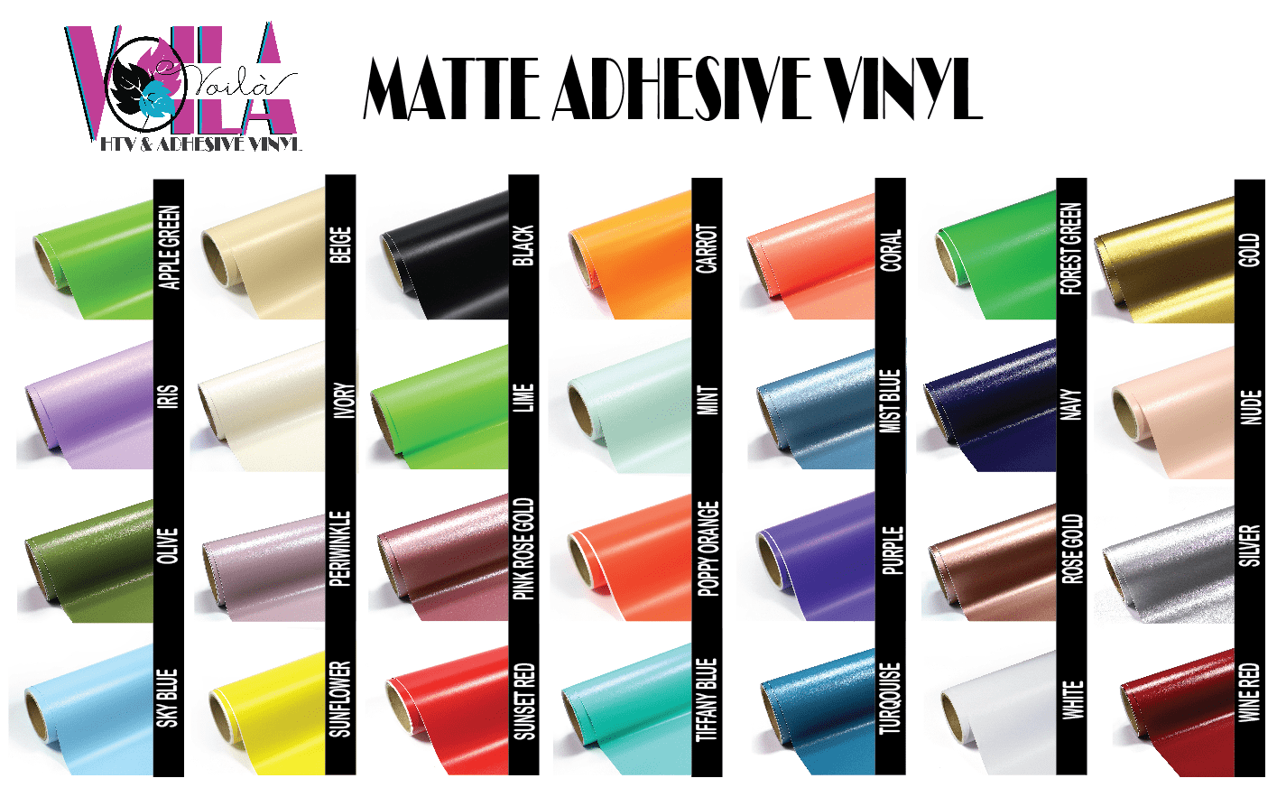 Adhesive Vinyl : 12 by 12 inch Permanent Matte Solid Colours