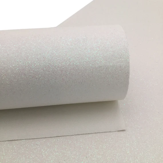 FineIridescentWhiteFauxLeather Faux Leather : 1 Piece Iridescent Fine Glitter White (FL36)