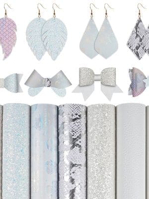 Faux Leather : 7 Piece White Holographic Mermaid & Butterfly Mix (FL39)