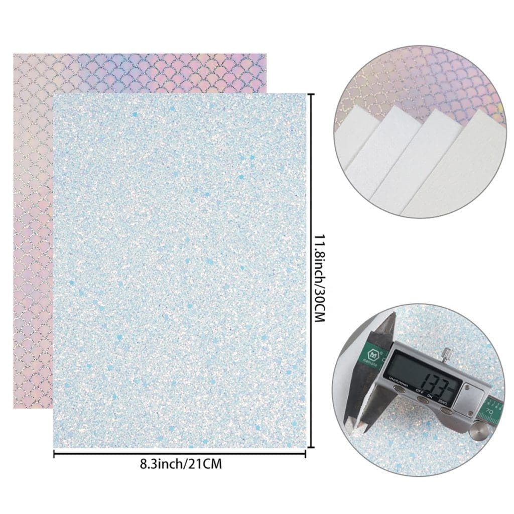 Faux Leather : 7 Piece White Holographic Mermaid & Butterfly Mix (FL39)