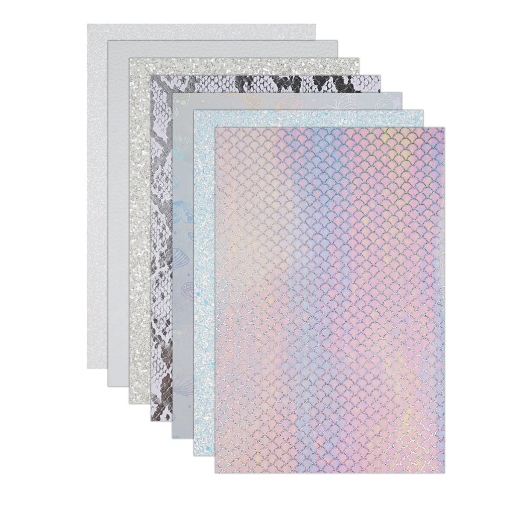 Faux Leather : 7 Piece White Holographic Mermaid & Butterfly Mix (FL39)
