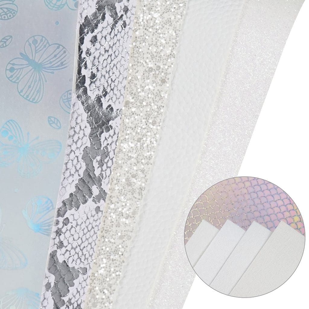 Faux Leather : 7 Piece White Holographic Mermaid & Butterfly Mix (FL39)