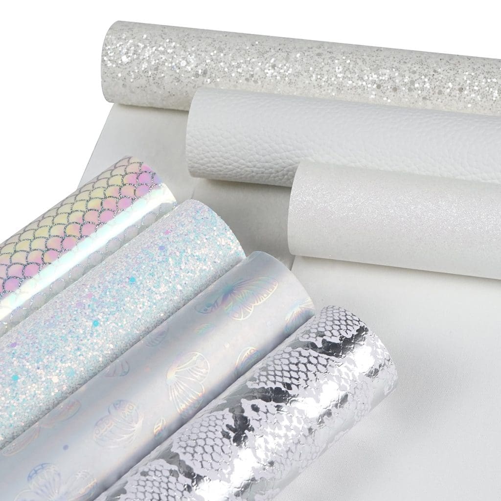 Faux Leather : 7 Piece White Holographic Mermaid & Butterfly Mix (FL39)