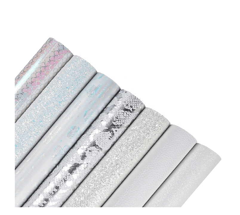 Faux Leather : 7 Piece White Holographic Mermaid & Butterfly Mix (FL39)