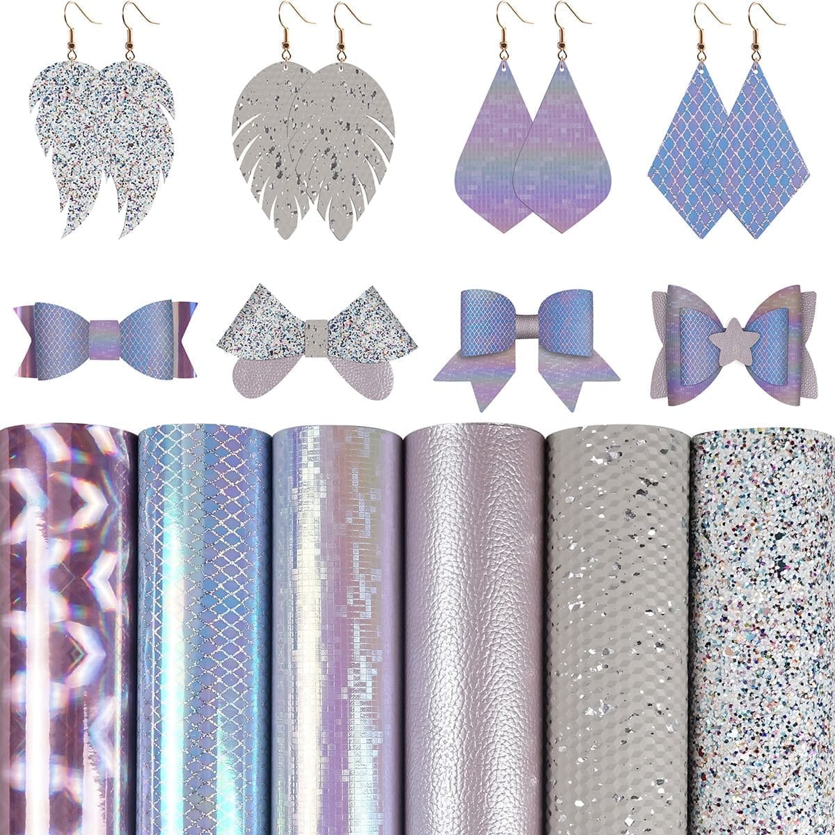 Faux Leather : 6 Piece Chunky, Glitter, Iridescent Mix (FL40)