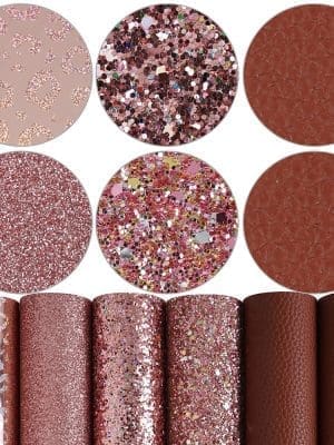 Faux Leather : 6 Piece Rose Gold Chunky Glitter & Leopard Litchi Set (FL42)