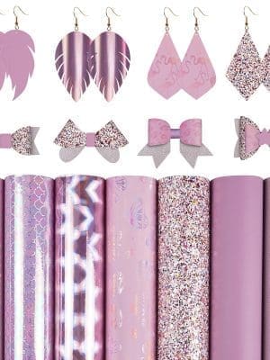 Faux Leather : 7 Piece Pink Holographic Glitter Flamingo & Butterfly Mix (FL44)