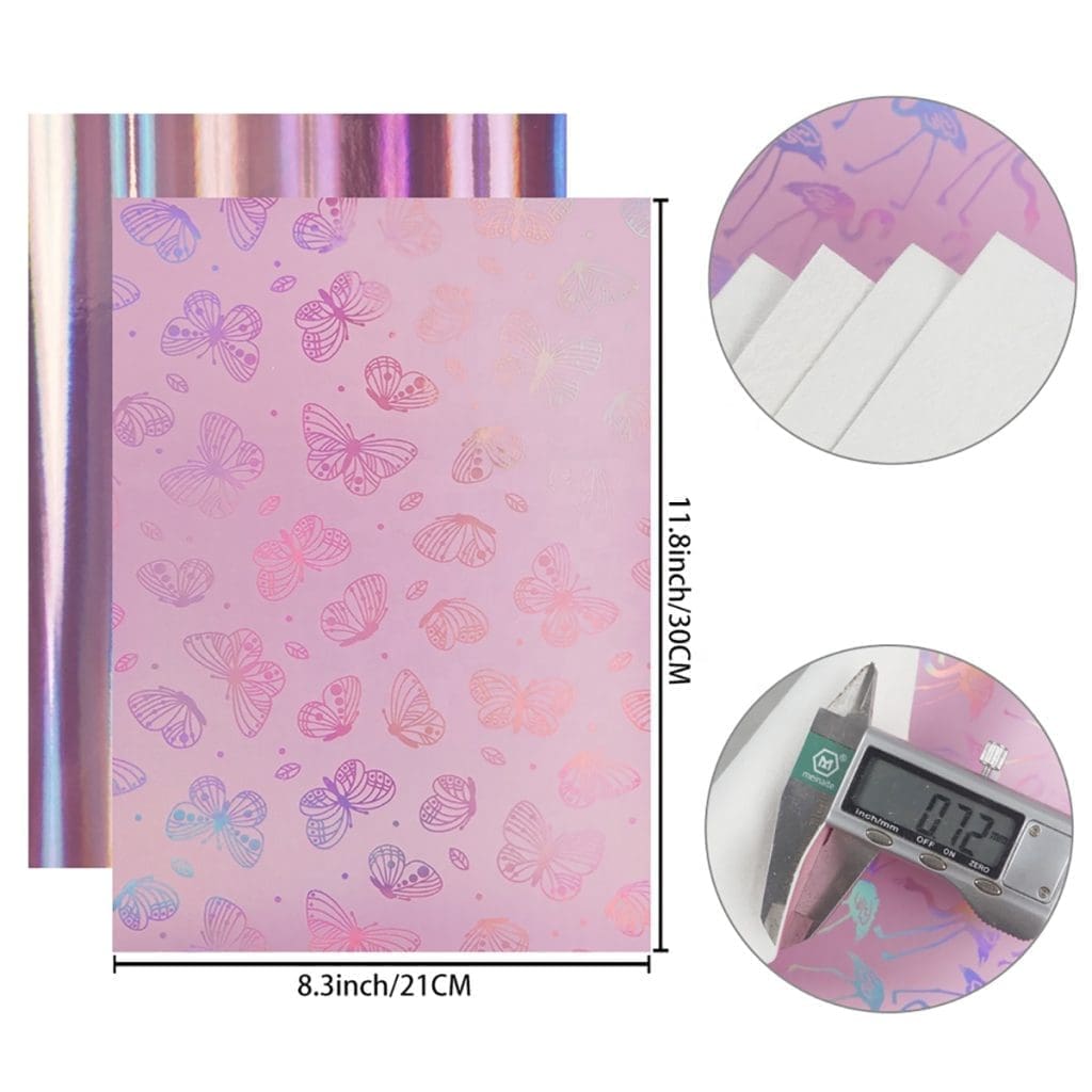 Faux Leather : 7 Piece Pink Holographic Glitter Flamingo & Butterfly Mix (FL44)