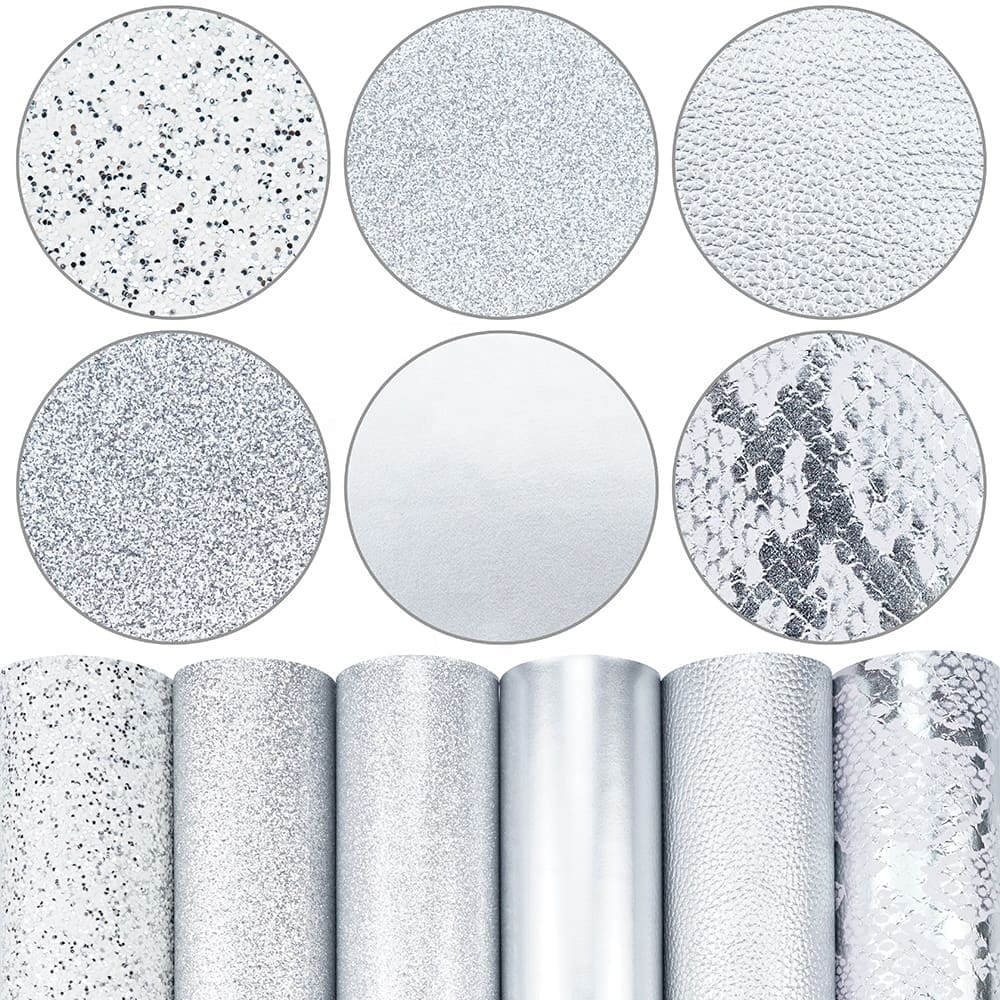 Faux Leather : 6 Piece Silver Mirror Pearl Snakeskin (FL45)