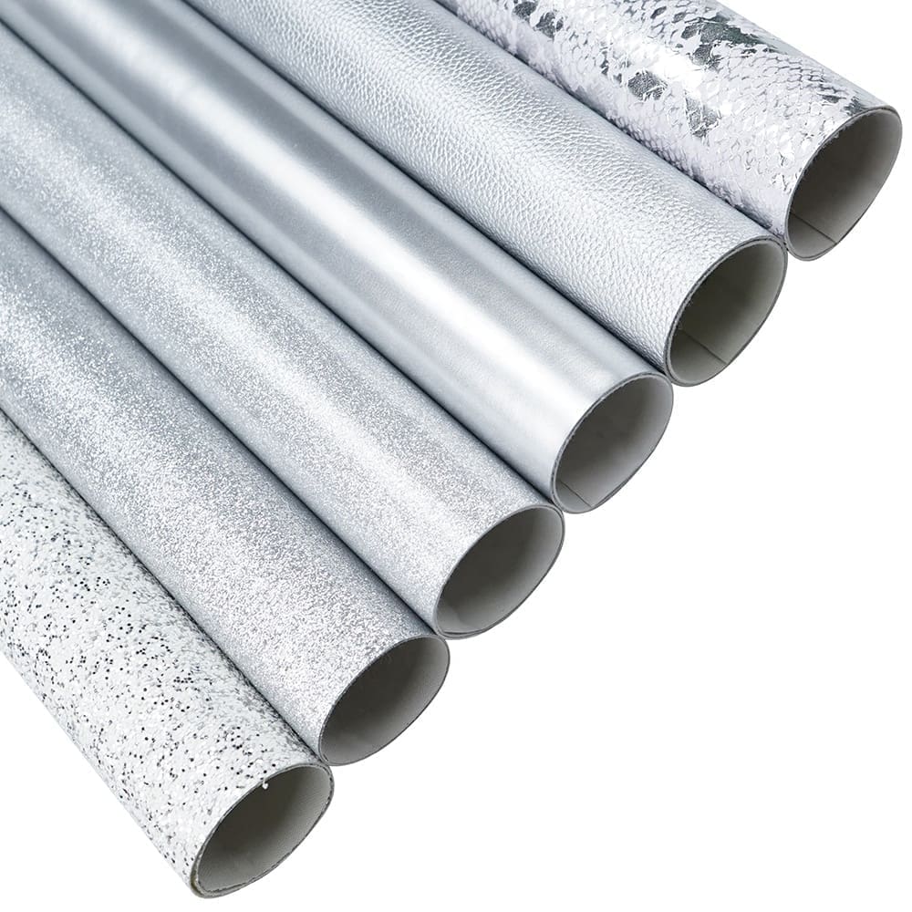 Faux Leather : 6 Piece Silver Mirror Pearl Snakeskin (FL45)