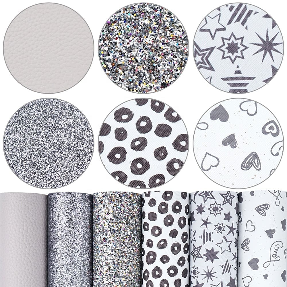 Faux Leather : 6 Piece Silver & Grey Tones (FL47)