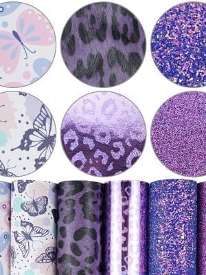 Faux Leather : 6 Piece Purple Butterfly & Leopard Mix (FL48)