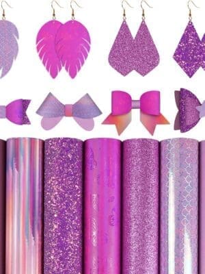 Faux Leather : 7 Piece Purple Holographic Butterfly & Mermaid Mix (FL52)