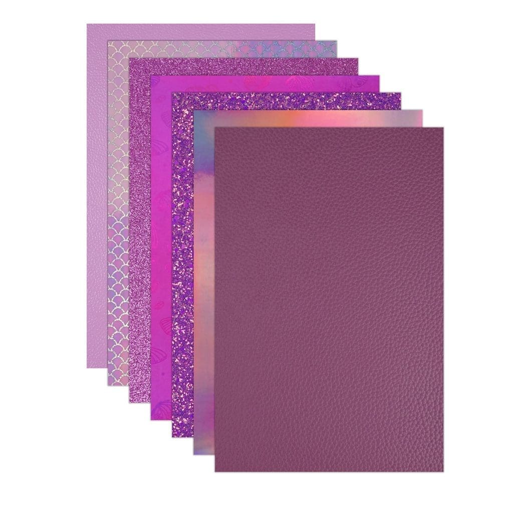 Faux Leather : 7 Piece Purple Holographic Butterfly & Mermaid Mix (FL52)